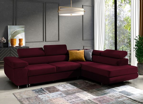 Ecksofa in L-Form Mediolan, L-förmige Eckcouch mit Schlaffunktion, ausziehbares Sofa, 1 Bettzeugbehälter, verstellbare Kopfstützen, (Monolith 69), 72x201 cm
