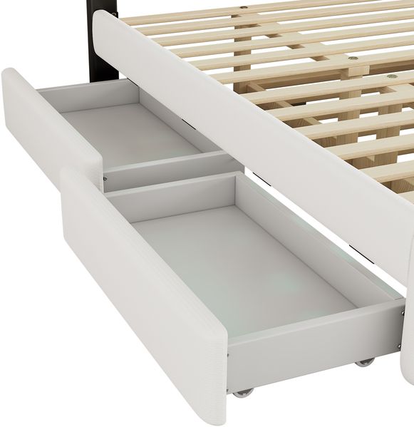 140*200cm (90*190cm) Polsterbett, Doppelbett, Podestbett, Polsterbett mit Bettauszug und 2 Schubladen, Nachttisch mit Lichtleiste, Weiß Bild 10