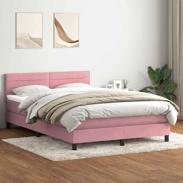 vidaXL Boxspringbett mit Matratze Rosa 140x210 cm Samt 3316310