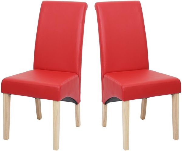 2er-Set Esszimmerstuhl Küchenstuhl Stuhl M37 ~ Kunstleder matt, rot, helle Füße