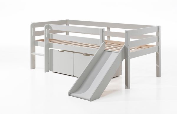 Vipack Kojen-Spielbett mit Liegefläche 90x200 cm, inkl. Leiter, Regal, Rutsche, Rolllattenrost und 2 Schubkästen, Kiefer und MDF weiß lackiert Bild 4