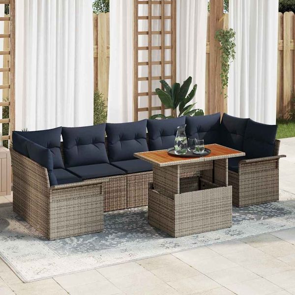 vidaXL Gartensofa-set mit Kissen 8 pcs Grau und Marineblau Poly-Rattan 3349303