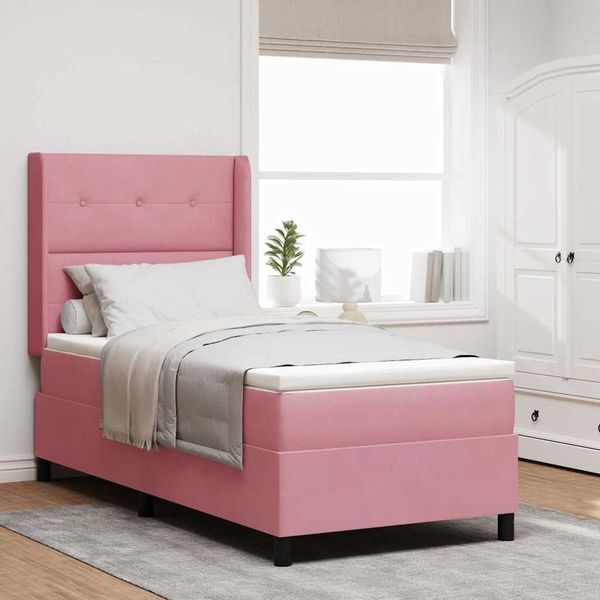 vidaXL Boxspringbett mit Matratze mit LED Rosa 100 x 200 cm Samt 3343861
