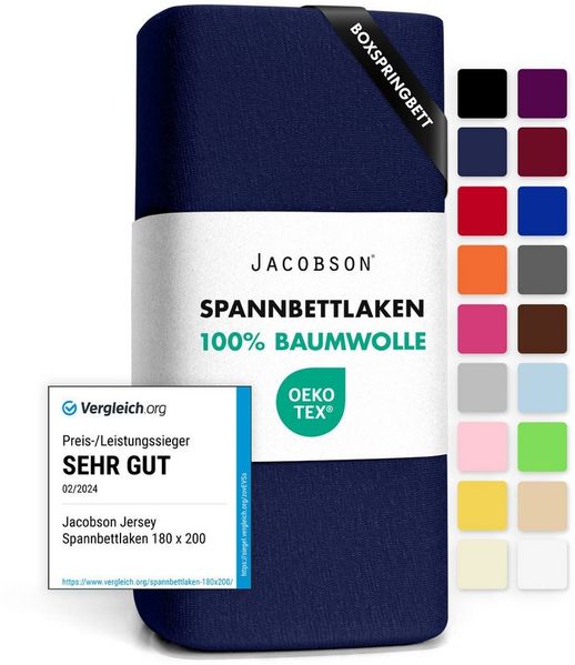 Jacobson Spannbettlaken BOXSPRING & ÜBERLÄNGE aus 100% Baumwolle, für hohe & lange Matratzen, Jersey Bettlaken 160 g/m²