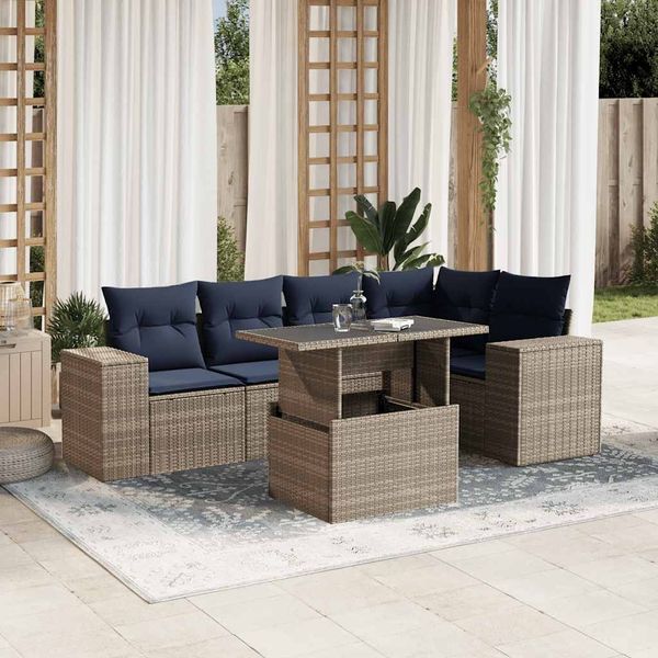 vidaXL 6-teiliges Gartensofa-Set mit Kissen, grau, Polyrattan 3269151