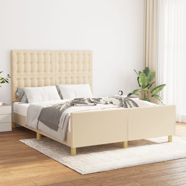 Doppelbett mit Kopfteil Stoff Creme 140x190 cm