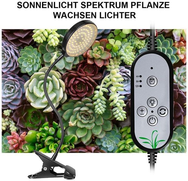 MUPOO Pflanzenlampe Pflanzenlampe LED, Dimmbar Pflanzenlicht Vollspektrum Mit Timer, 1 Clip mit 1 Lampenkopf, LED fest integriert, 1/2/3/4 Lampenköpfe,Dimmbar,Vollspektrum,USB,Timer