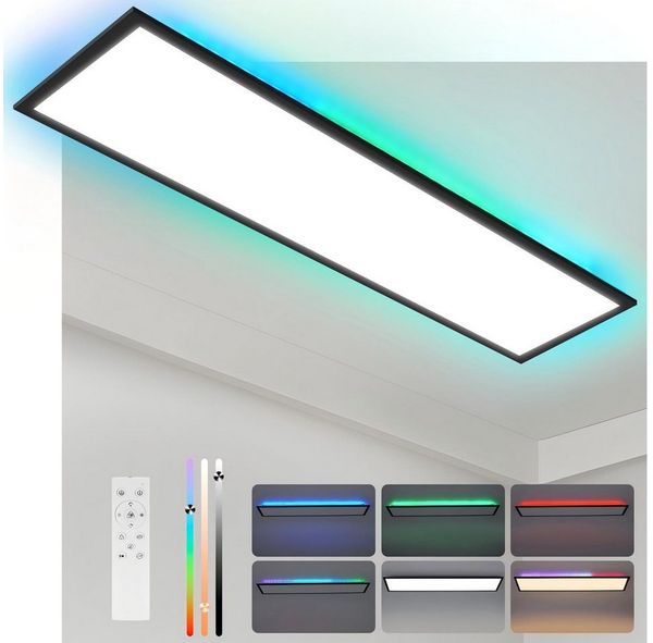 Nettlife LED Panel Deckenleuchte Dimmbar RGB 100x25 24W Backlight Tageslichtlampe Büro, Dimmbar mit Fernbedienung, LED fest integriert, RGB Farbwechsel, für Werkstatt Flur Küche Wohnzimmer
