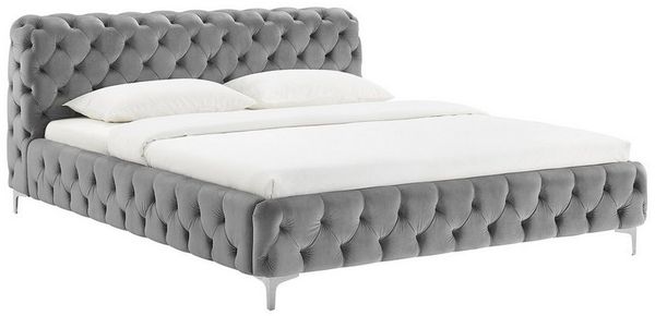 riess-ambiente Polsterbett MODERN BAROCK 160x200cm grau Samt – Barock Stil, Kopfteil, Doppelbett (Einzelartikel, 1-tlg), Chesterfield Design, Französisches Bett, bequemes Ehebett, Glamour Bild 5