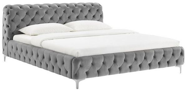 riess-ambiente Polsterbett MODERN BAROCK 160x200cm grau Samt – Barock Stil, Kopfteil, Doppelbett (Einzelartikel, 1-tlg), Chesterfield Design, Französisches Bett, bequemes Ehebett, Glamour Bild 4