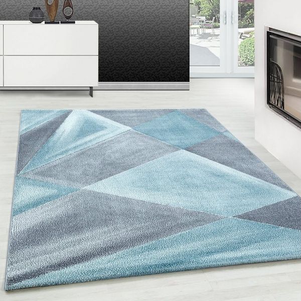 Teppium Teppich Geometrisch Design, Rechteckig, Höhe: 10 mm, Modern Kurzflor Teppiche Geometrisch Design Blau Teppich Wohnzimmer