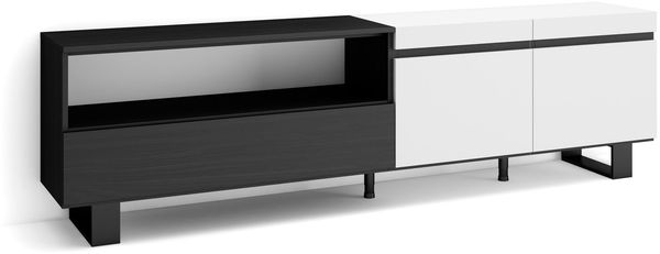 Skraut Home | TV-Schrank, Lowboard | für Wohnzimmer und Esszimmer | 200 x 57 x 35 cm | Für TV-Geräte bis zu 80" | Industriedesign | Moderner Stil | Weiß und Schwarz