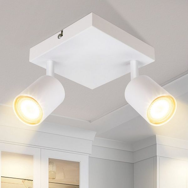 ZMH Deckenstrahler 2 Flammig GU10 Modern Deckenlampe Wand 330° Schwenkbar Wohnzimmer, Einfache Installation, ohne Leuchtmittel, Quadratisch, Weiß Wandstrahler aus Metall für Büro Küche