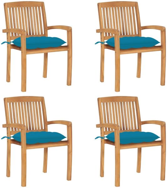 vidaXL Stapelbare Gartenstühle mit Kissen 4 Stk. Massivholz Teak 3073259