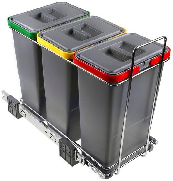 SO-TECH® Mülleimer Abfallsammler Ecofil 8+8+8L mit Deckel, Einbaumülleimer für Korpusbreite ab 30 cm