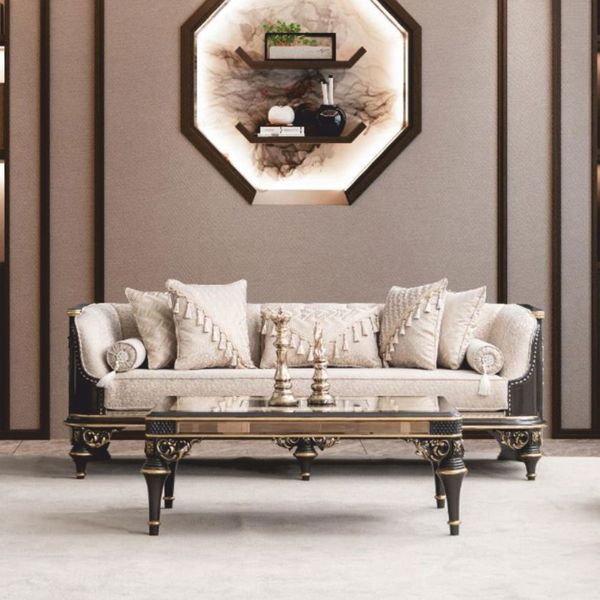 Casa Padrino Luxus Barock Couchtisch Beige / Braun / Gold 120 cm - Barock Möbel
