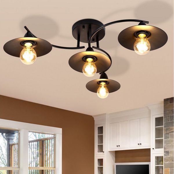 Nettlife Deckenleuchte Innen Vintage Schwarz E27 Retro 4 Flammig Deckenlampe Industrial, LED wechselbar, für Wohnzimmer Flur Schlafzimmer Esszimmer