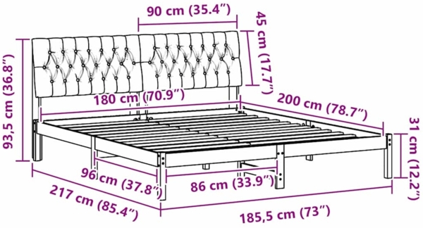 vidaXL Bettgestell mit gepolstertem Kopfteil Braun 180 x 200 cm 3394386 Bild 10