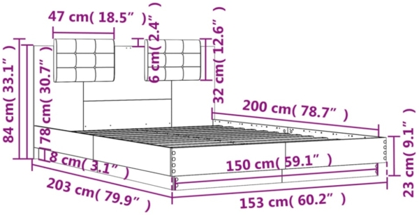 vidaXL Bettgestell mit Kopfteil Weiß 150x200 cm Holzwerkstoff 3209912 Bild 8