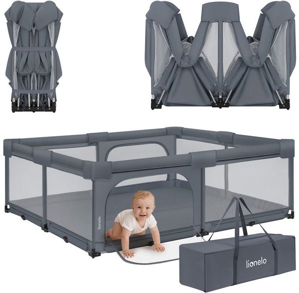 Lionelo Florence XL Easy Fold Laufstall Baby 180x200 cm, Faltbares Laufgitter Baby, Ohne Montage Nutzbar, 2 Seiteneingänge mit Reißverschluss, Atmungsaktives Netz, Weiche Kanten, Transporttasche