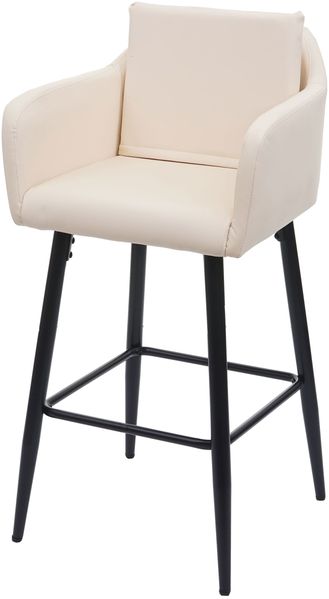 Barhocker HWC-H93, Barstuhl Tresenhocker, Fußablage Metall ~ Kunstleder creme-beige