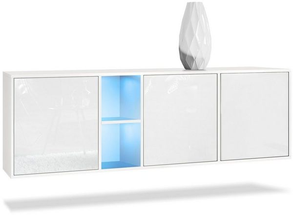 Vladon Kommode Cuba - Weiß matt/Weiß Hochglanz inkl. LED - Modernes Sideboard für Ihr Wohnbereich - (BxHxT) 182 x 53 x 35 cm