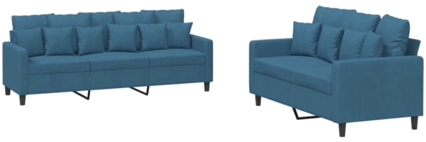 vidaXL 2-tlg. Sofagarnitur mit Kissen Blau Samt 3201729