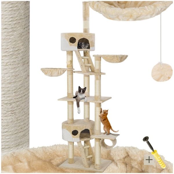 tectake Kratzbaum Katzenbaum Hansi 260 cm - Diverse Farben - Beige-Weiß, Vielseitig mit robusten Sisalstangen und Plüschoberfläche
