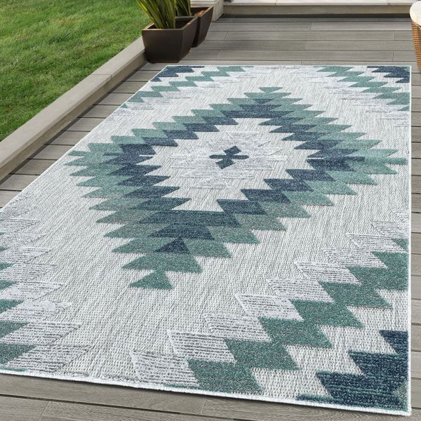 SIMPEX24 Outdoorteppich Geometrisch Design, Läufer, Höhe: 10 mm, Outdoor Teppich Blau 3D Geometrisch Design für Küchen Balkon Terrasse