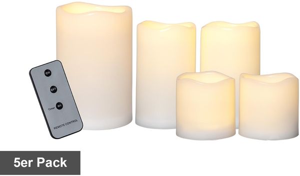 LED Stumpenkerzen -Paul mit Fernbedienung, outdoor, naturweiß, 5er Set