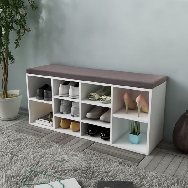 Schuhschrank Schuhbank Sitzbank mit 10 Fächern, Spanplatte weiß, 48 x 30 x 103 cm