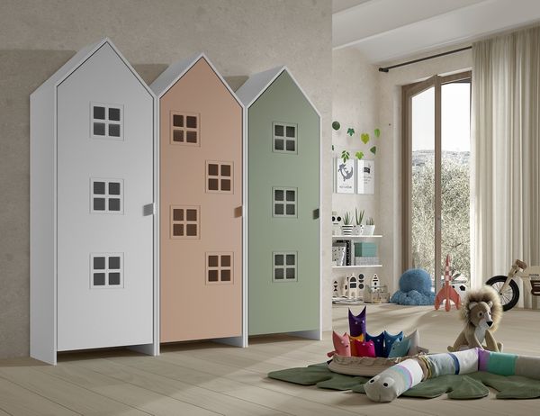 Kleiderschrank >CASAMI BRUGES< in Korpus Weiß / Front Pink, Weiß u. Grün, MDF