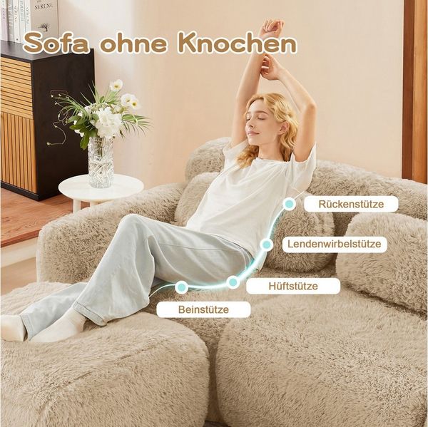 Odikalo Sofa Ecksofa Schlafsofa Modulares Sofa, Plüschstoff, L-förmiges modulares Sofa, Plüschstoff, rahmenloses Tiefsofa, keine Montage, mit Kissen. Weich, hochelastischer Schaumstoff, rutschfester Boden, geeignet für Wohnzimmer, Schlafzimmer
