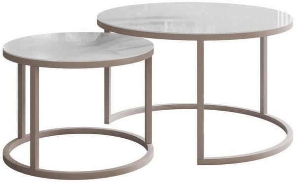 Lookway Couchtisch CIRI 2in1 GLASS KASCHMIR (2er-Set), Durchmesser: ⌀70 cm und ⌀50 cm