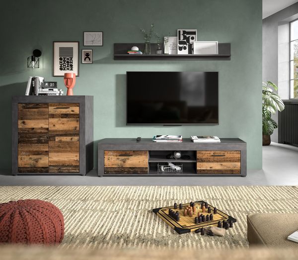 Home affaire Wohnwand Aosta, Breite 255cm, bestehend aus Highboard, Lowboard, Wandboard, (3-St), Wohnwand, Kombination, Anbauwand, Möbel Set, Schrankwand, Möbel Kombi