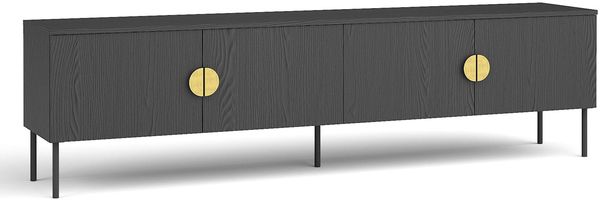 AX LIVING TV Schränke Brunelli 200 Schwarz Holzoptik goldenen Griffen