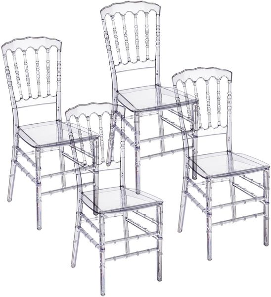 Baroni Home Set aus 4 transparenten Polycarbonat-Stühlen, Elegantes stapelbares und wasserfestes Design für Wohnzimmer, Esszimmer, Schlafzimmer, 38X38X91 cm, Bambus