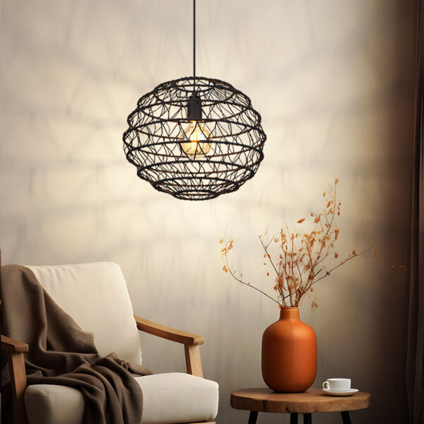 Pendelleuchte, Metall, schwarz, Boho, E27, D 39 cm