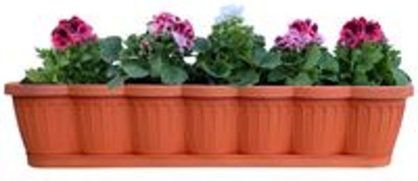 Blumenkasten Balkonkasten Pflanzkasten Terracotta im Wellendesign inkl. passenden Bewässerungsuntersetzer 40, 60 oder 80 cm