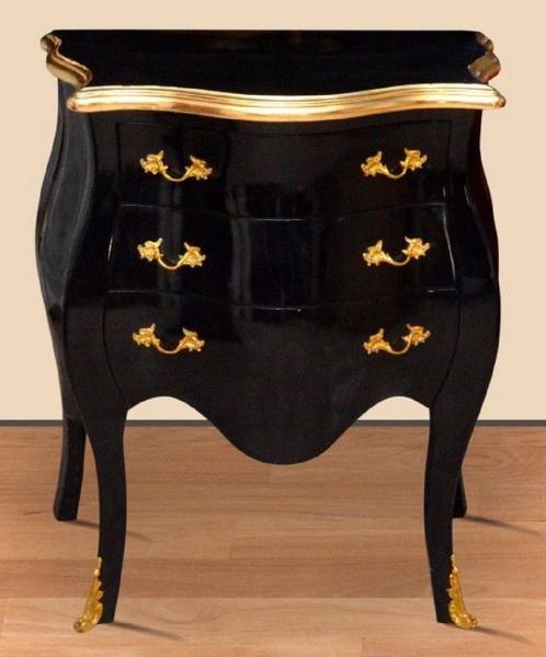 Casa Padrino Barock Nachtkommode Schwarz / Gold - Handgefertigte Massivholz Kommode im Barockstil - Antik Stil Nachttisch mit 3 Schubladen - Barock Möbel