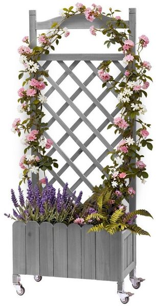 COMHOMA Blumenkasten Rankgitter Pflanzkasten mit Rollen, Holz Hochbeet mit Spalier (2 ST, 1 St, Farbe und Menge sind optional), wetterbeständiger Pflanzenkübel mit Drainagelöchern