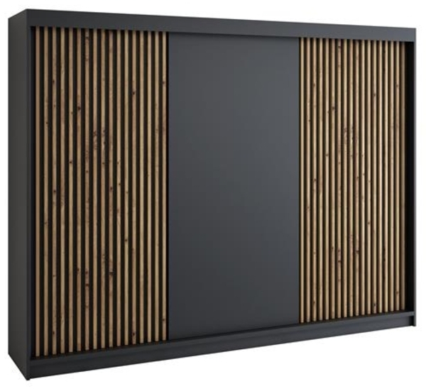 A&J MöbelLand Schwebetürenschrank IOSA 200 cm mit 4 Schubladen, und 3D Lamellen