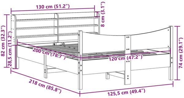 vidaXL Massivholzbett mit Kopfteil 120x200 cm Kiefer 3307047 Bild 11