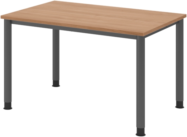 bümö höhenverstellbarer Schreibtisch H-Serie 120x80 cm in Nussbaum, Gestell in Graphit - PC Tisch für's Büro manuell höhenverstellbar, Computertisch verstellbar, HS-12-N-G