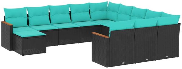 vidaXL 12-teiliges Gartensofa-Set mit Kissen, schwarzes Polyrattan 3226582