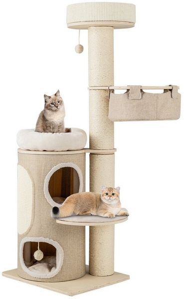KOMFOTTEU Kratzbaum, mit 2-stöckiger Katzenwohnung & 2 Sitzstangen