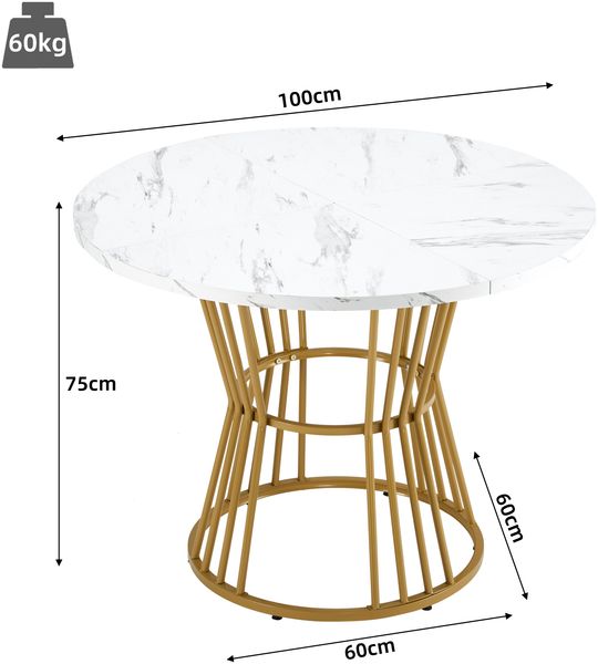 Esstisch mit MDF-Tischplatte in Marmoroptik, rund, Ø 100x75 cm, Weiß Bild 10