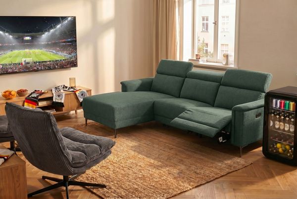 Places of Style Ecksofa Lund, L-Form, 261cm, mit man. o. elektr. Relaxfunktion und USB/ Kopfteilverstellg