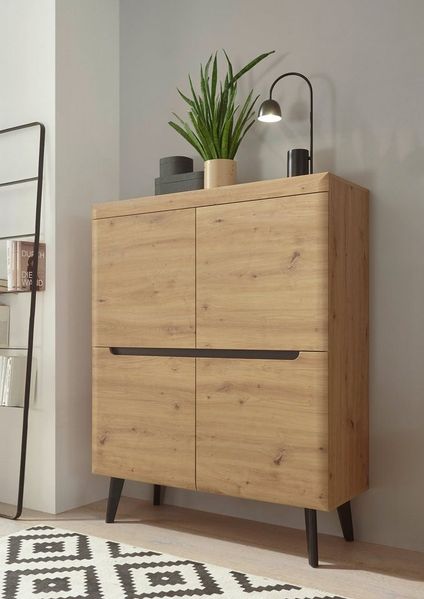 INOSIGN Highboard Torge, Kommode, Schrank, Sideboard, Anrichte, Mehrzweckschrank (1 St), abgeschrägte Füße, drei Farben, Scandi Design, 107 cm breit