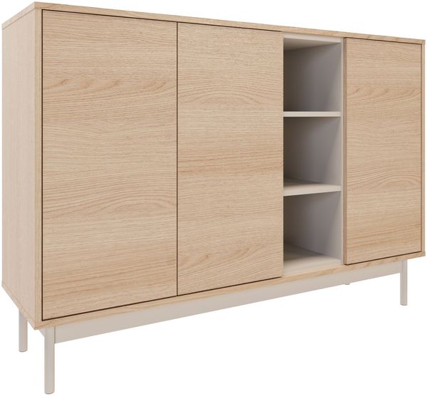 Selsey 'Layen' Sideboard 3-türig mit drei offenen Fächern Eichenholzoptik / Kaschmirgrau, 138 cm